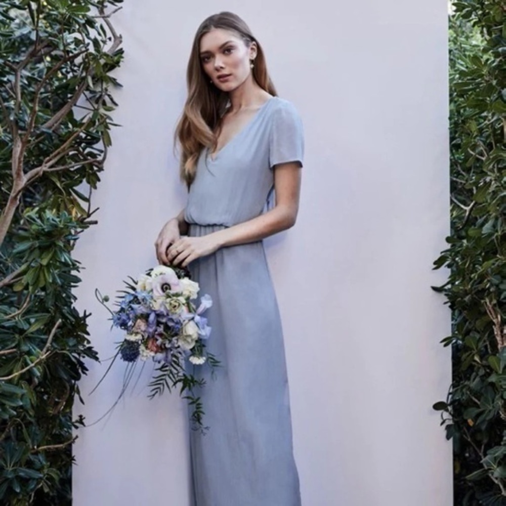 WAYF, The Anna Tie Back maxi bridesmaid dress blue Medium
